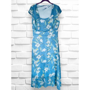 Wenzhu Women’s 4XL Blue Floral Capped Sleeve Squareneck Fully Lined Summer Dress